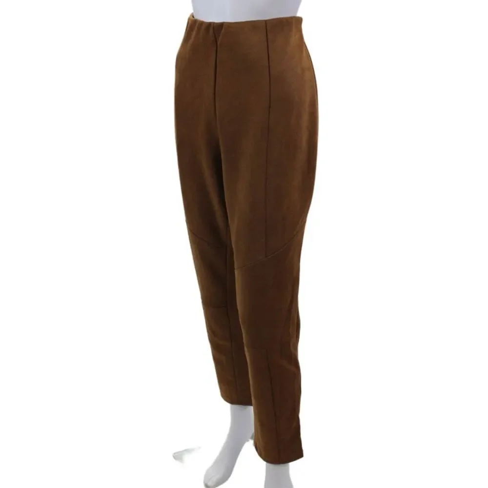 Spanner Womsns Faux Suede High Rise Slim Leg Pants Cognac Brown Size Large